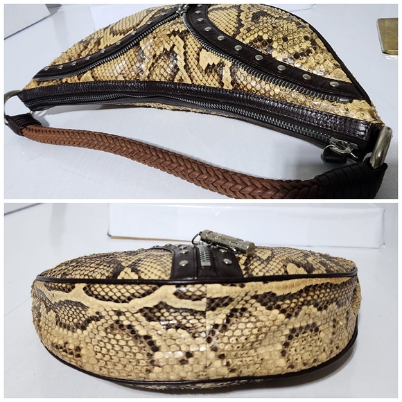 VERSACE Snake Skin Studded Bag Brown/Beige - Picture 10 of 12